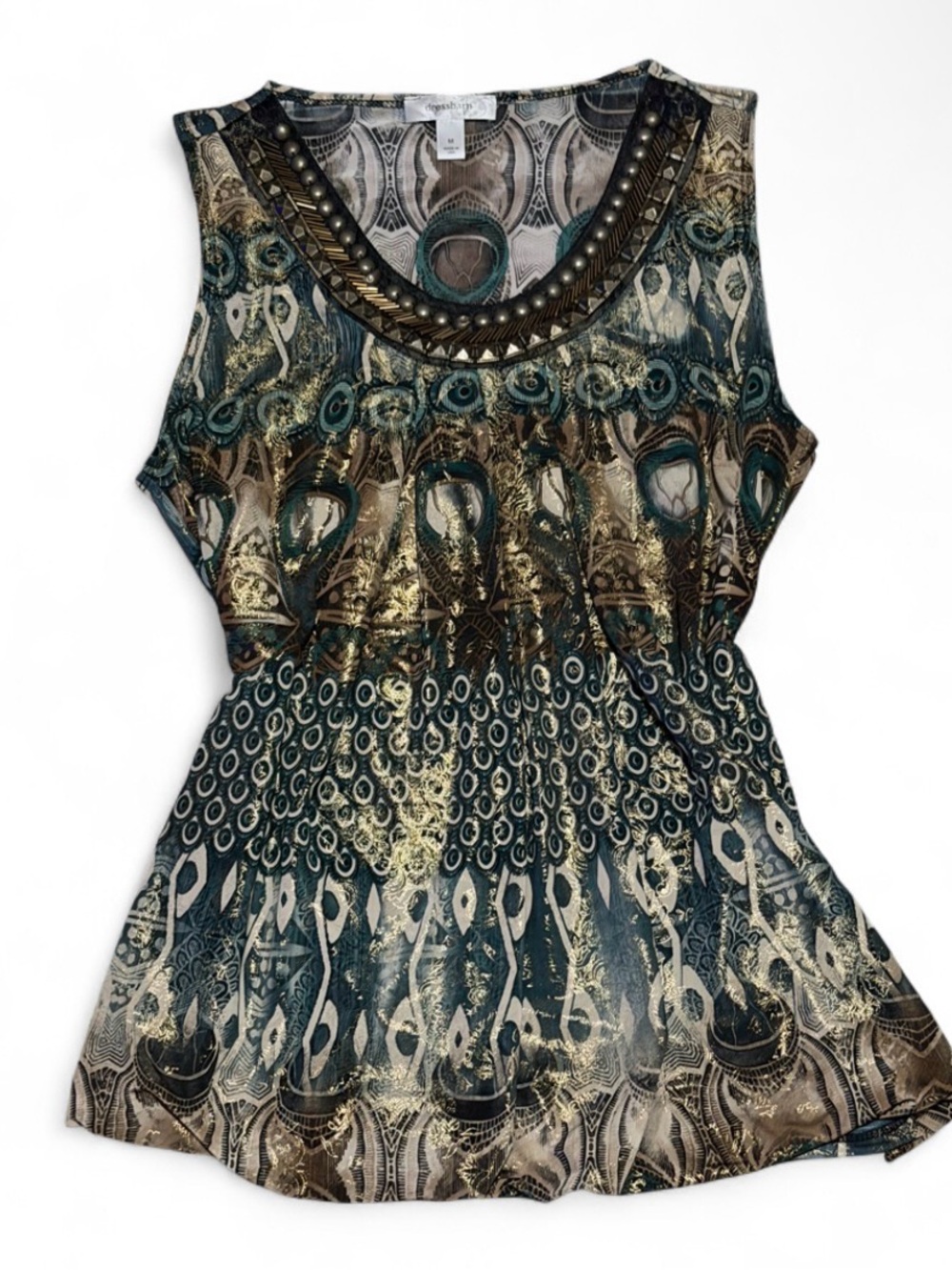 Vintage Dressbarn Studded Earthy Metallic Boho Tank